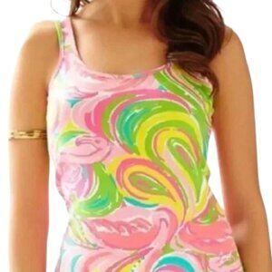 Women's XS Lilly Pulitzer Tabbie Tank Multi All Nighter Flamingo Print